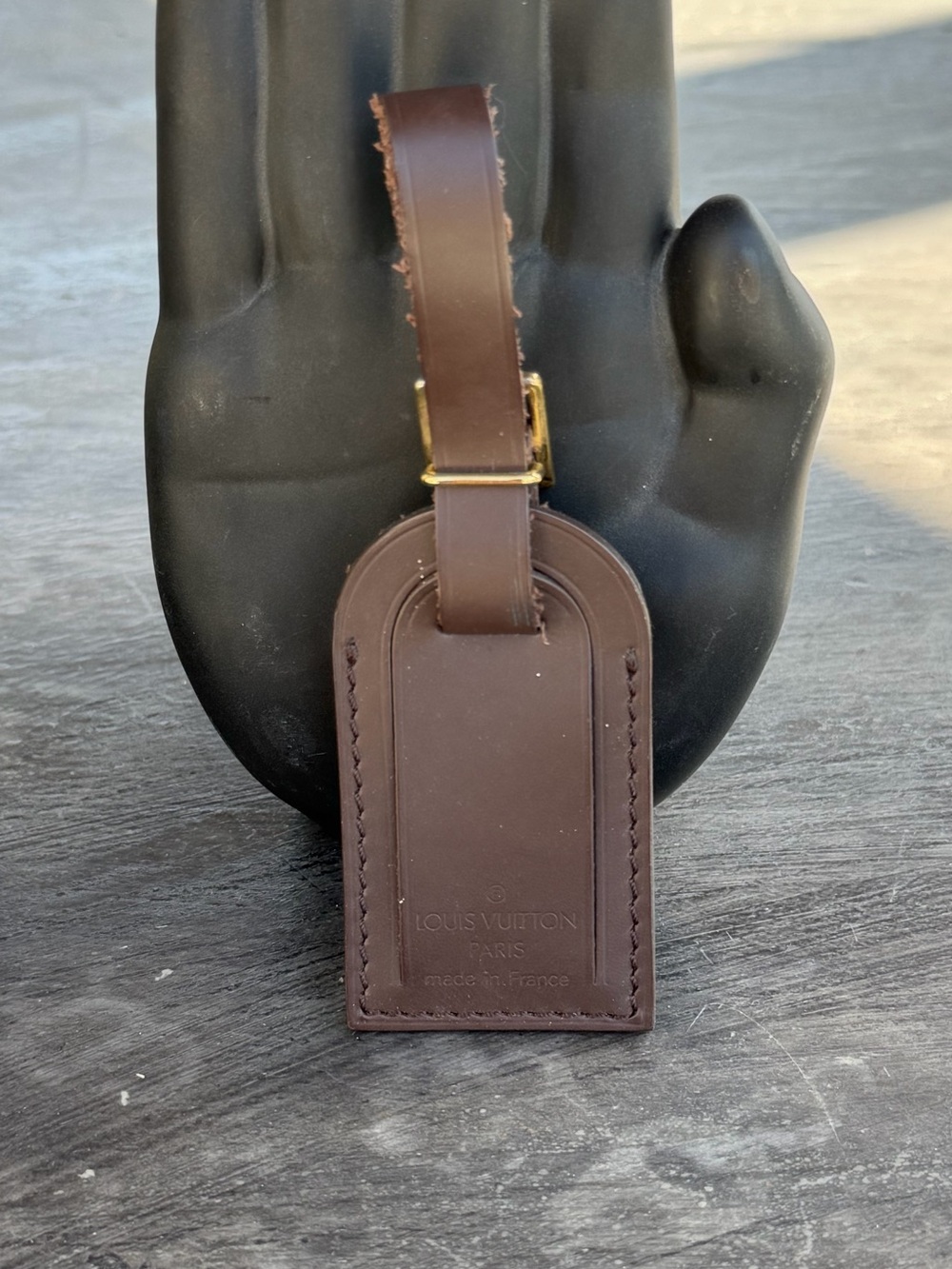 Louis Vuitton Brown Leather Luggage Tag with Gold Hardware